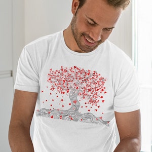 Valentines Day Hearts Tree of Love (Black Lines), Graphic Tee, Girlfriend Gift, Gift of Love, Romantic Shirt, T-Shirt Art