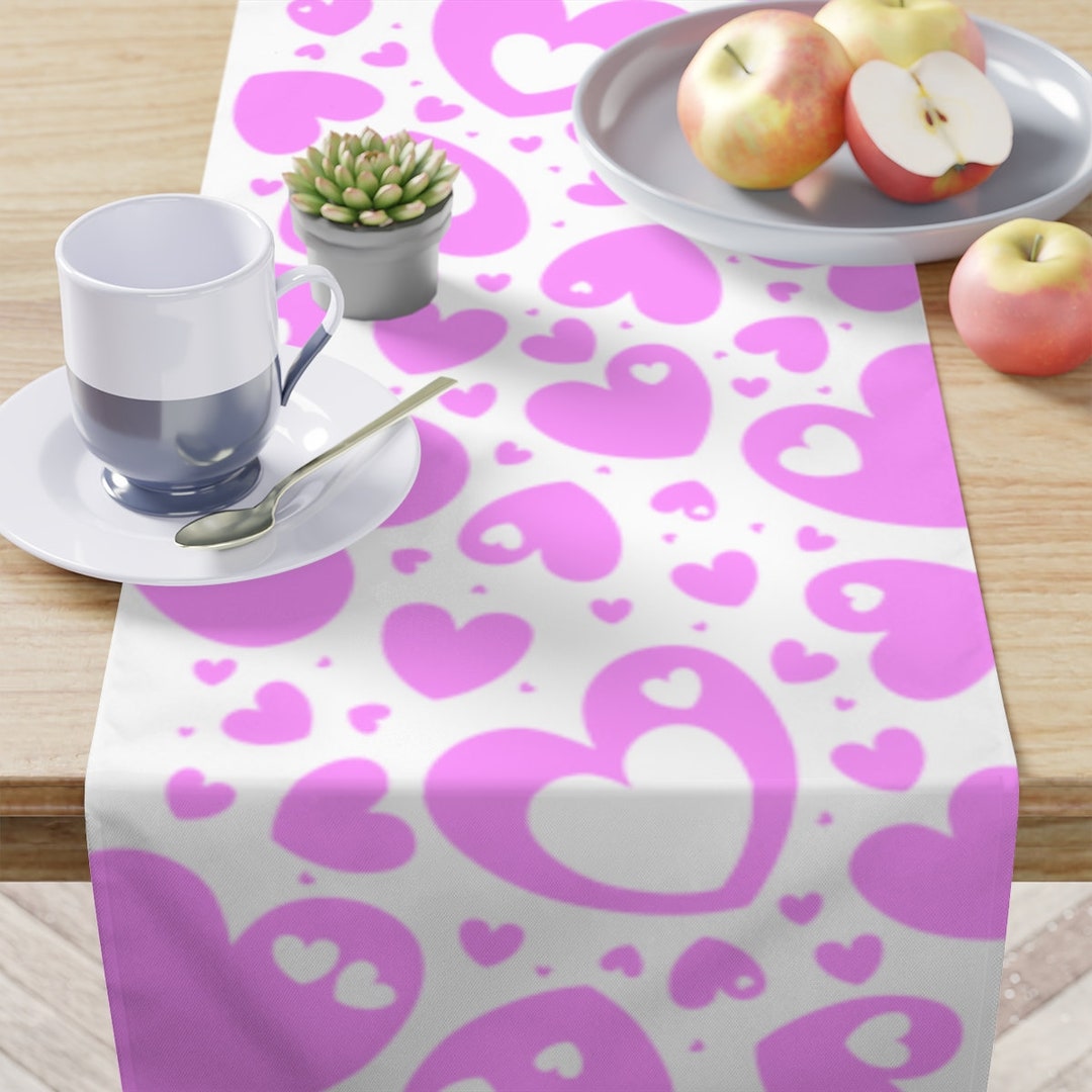 Valentine Hearts Table Runner, Valentines Day Table Linens, Pink Hearts Decorations, Romantic