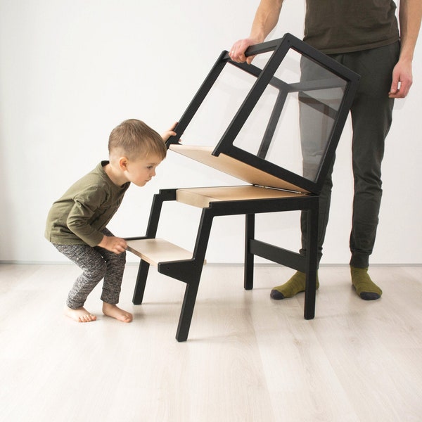 Sgabello didattico Montessori: tavolo trasformabile per bambini, compensato di betulla CV 21