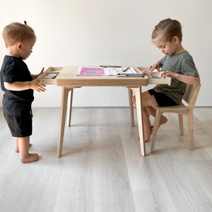 Table for TWINS with 2 chairs and 2 drawers for 1,5 to 8 years kids Montessori Children's Table, Activity Table Table 2 chairs image 7