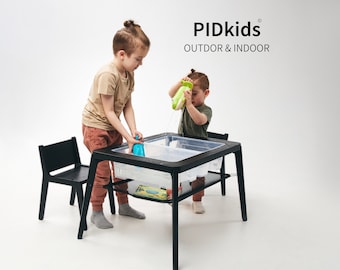 Sensory Table - Outdoor & Indoor Peuterspeeltafel - Kindertafel met 2 stoelen - 2in1 Montessori Activiteitentafel, voor 1,5 tot 8 jaar