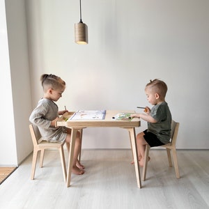 Table for TWINS with 2 chairs and 2 drawers for 1,5 to 8 years kids Montessori Children's Table, Activity Table Table 2 chairs image 1