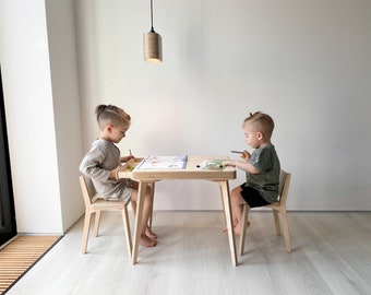 Mesa para GEMELOS - con 2 sillas y 2 cajones - para niños de 1,5 a 8 años - Mesa Infantil Montessori, Mesa de Actividades - Mesa + 2 sillas