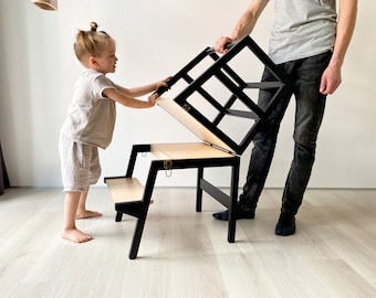 Convertible Helper Tower without plexiglass/Kids Table - Learning Stool, Toddler Helper Tower, Kitchen Step Stool - CV-18