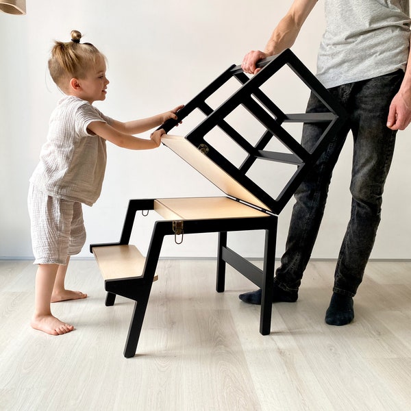 Convertible Helper Tower without plexiglass/Kids Table - Learning Stool, Toddler Helper Tower, Kitchen Step Stool - CV-18
