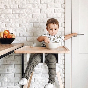 Trona de madera negra para bebé, trona para niños PID Feed, silla de seguridad para comer para niños pequeños, regalo para bebé, trona moderna
