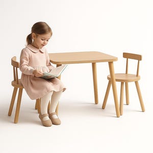 Montessori Table and Chairs Set: Birch Kids Activity Table for Two T 50x60