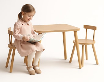 Montessori Table and Chairs Set: Birch Kids Activity Table for Two T 50x60