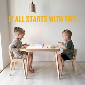 Table for TWINS - with 2 chairs and 2 drawers - for 1,5 to 8 years kids - Montessori Children's Table, Activity Table - Table + 2 chairs