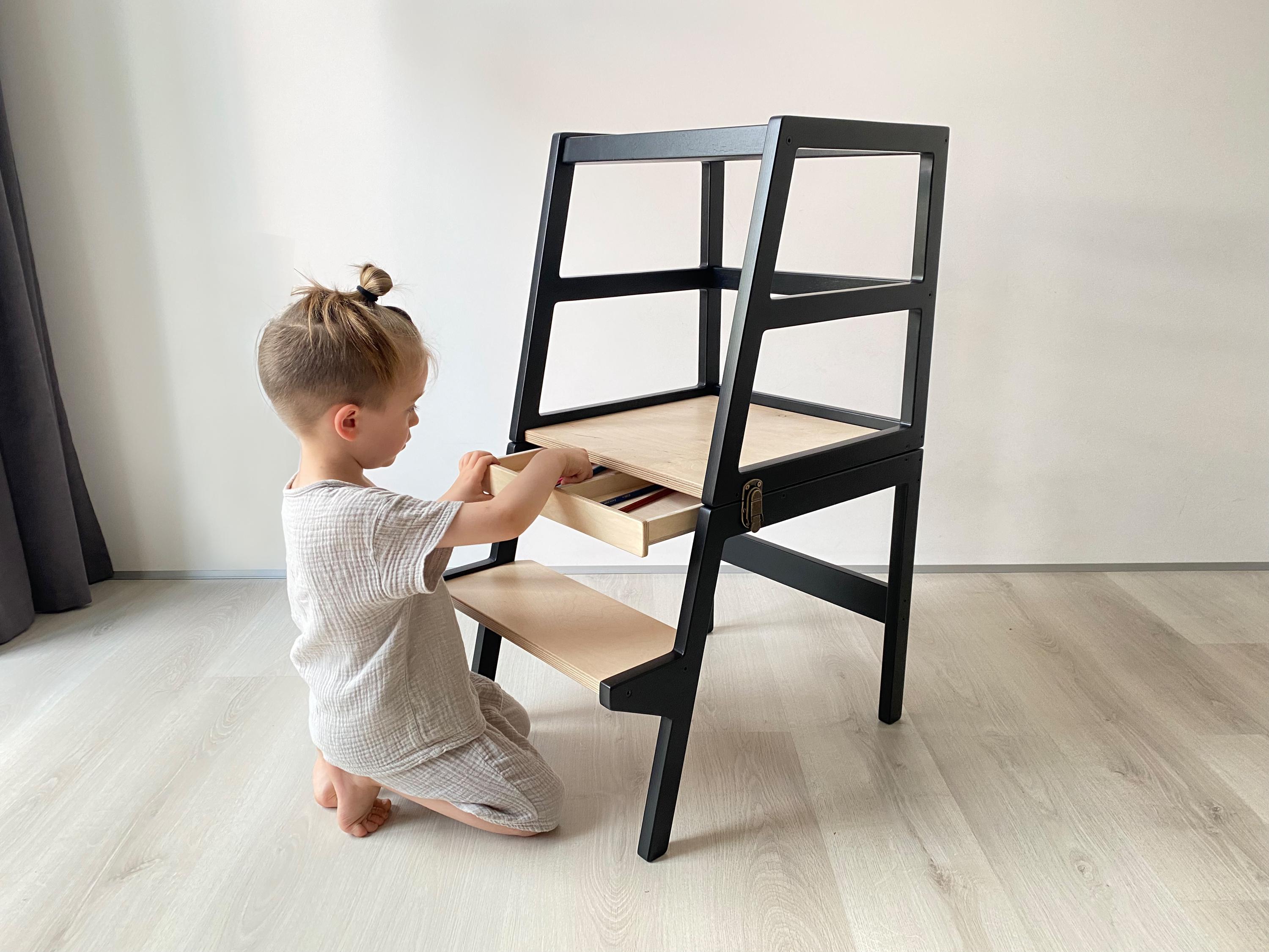 Convertible Learning Stool: Montessori Kitchen Step Stool & Kids Table ...