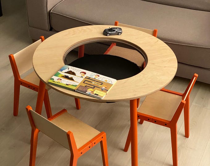 Montessori Activity Table and Chairs Set | Birch Wood Play Furniture with Storage (D-85 cm)