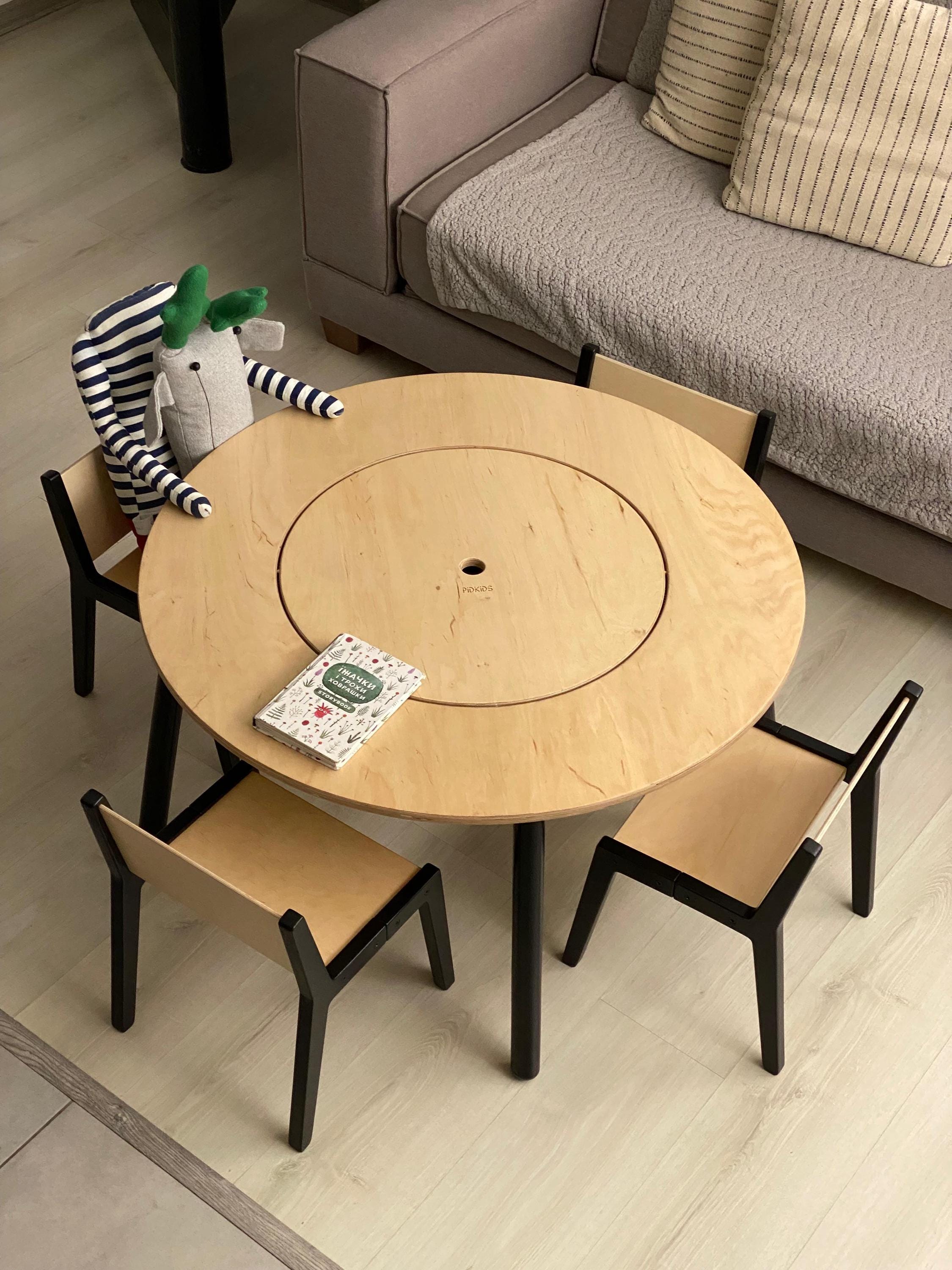 Montessori Round Kids Table Set With 4 Chairs - Wooden Activity & Play ...