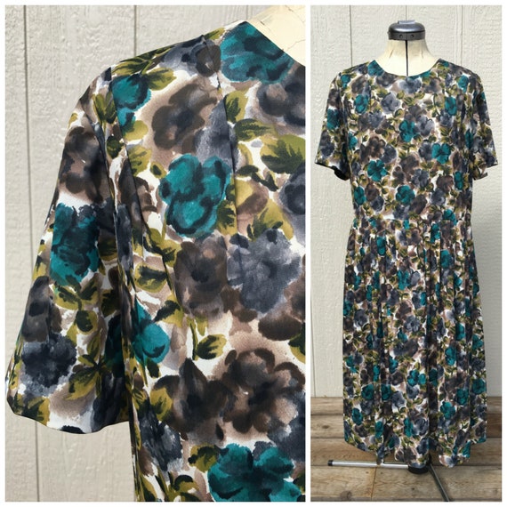 1950s House Dress Vintage Floral Day Dress Metal Z