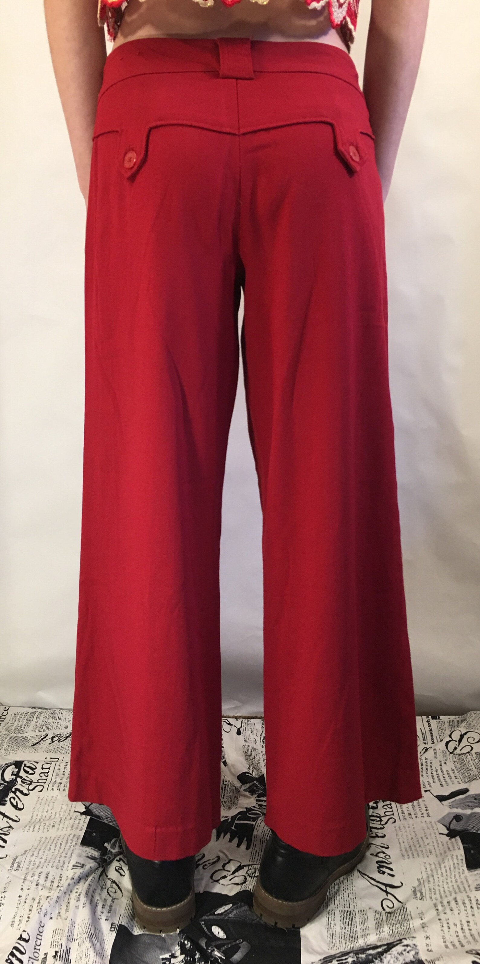 80s 90s Red Wool / Rayon Wide Leg Pants Womens Small Vintage Etsy