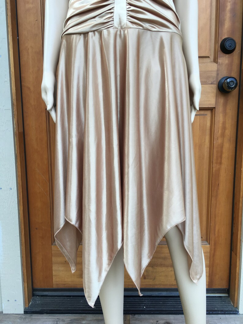 NWT 90s Shiny Gold Party Dress Medium Vintage Handkerchief Hem High Low Halter Sun Dress XOXO 1990s