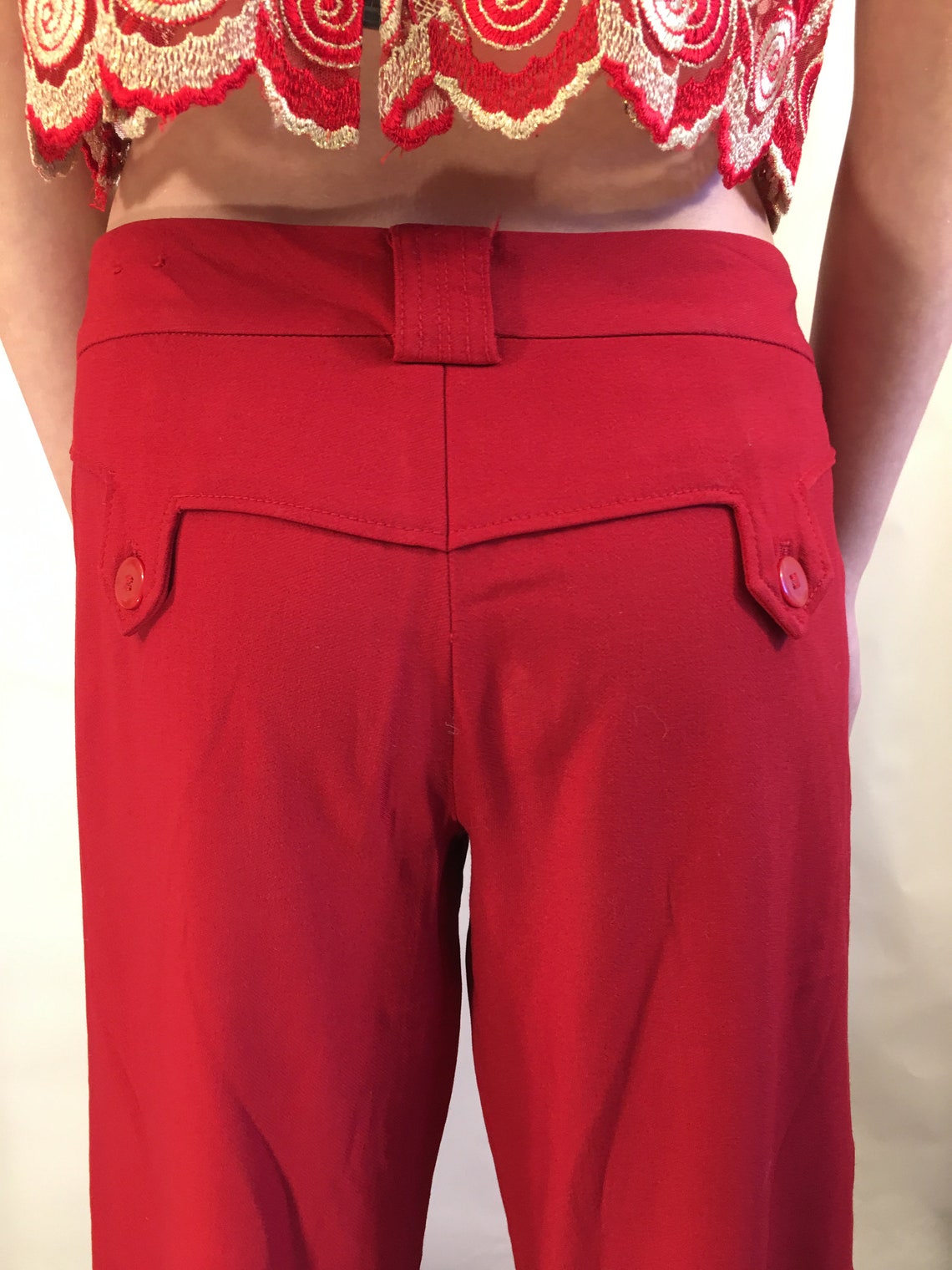 80s 90s Red Wool / Rayon Wide Leg Pants Womens Small Vintage Etsy