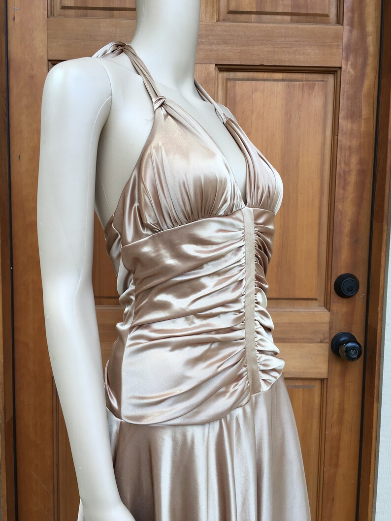 NWT 90s Shiny Gold Party Dress Medium Vintage Handkerchief Hem High Low Halter Sun Dress XOXO 1990s
