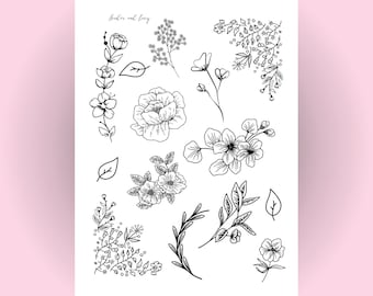 Florales Stickerblatt | Wasserdichtes niedliches Sticker Set