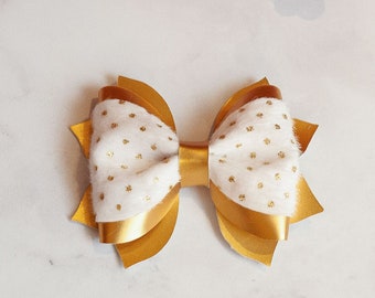 Baby girl gold bow, Gold Hair Bow, Baby gold headband, Gold bow clip, Flower girl hair bow