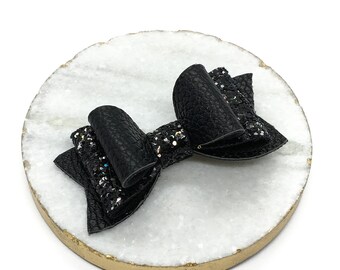 Black Hair Bow Clip, Black Glitter Bow, Black Baby Headband, Girls Glitter Hair Accessories