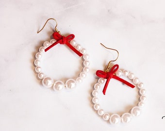 Pearl hoop earrings, Bridal hoop earrings , Dainty pearl earrings, Large pearl hoops