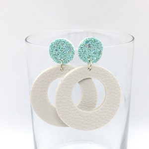 White hoop earrings, Large statement earrings, White round earrings, Circle dangle earrings, Handmade Jewelry, Gift for her