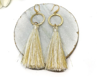 Long White Tassel women's earring