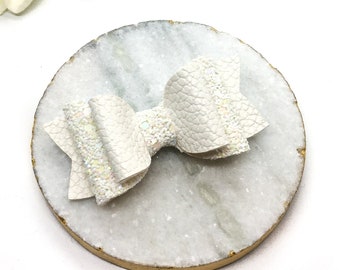 White Double Loop Baby Bow or Headband