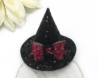 Black Glitter Witch Hat Hair Clip For Halloween gift