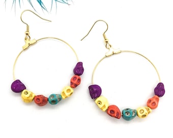 Collana di orecchini con teschio di zucchero / Orecchini colorati del Giorno dei Morti / Orecchini el Día de los Muertos / Gioielli del Giorno dei Morti / Teschio di Halloween - Italia