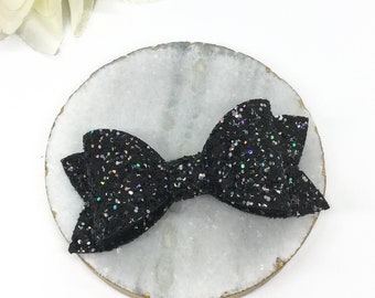 Black Glitter Baby Bows or Baby Headband, Super Sparkly Sequin Bow Clips