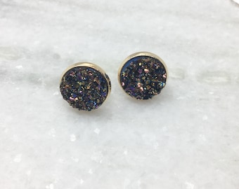 12 mm marineblau Druzy Ohrringe, Druzy Ohrstecker, Geode Ohrringe Druzy, Runde Druzy, Faux Druzy Ohrringe, Weihnachtsohrstecker