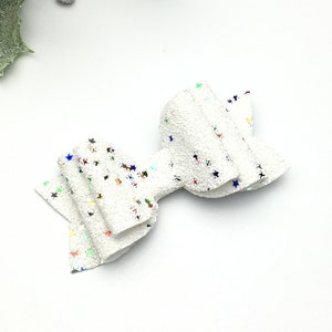 Weiße Haarschleife, weiße GlitzerSchleife, Taufe Schleife, weiße Haarspange, Mädchen weißen Schleife Stirnband