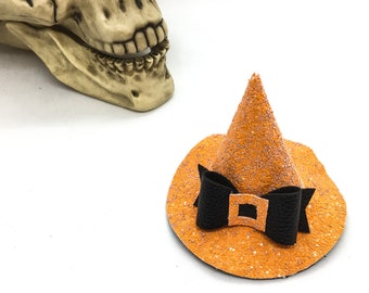 Orange Glitter Witch Hat Hair Clip: Halloween Costume Accessory