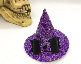 Purple witch hat hair clip, Witch gifts, Mini halloween witch hat, Halloween costume hat, halloween hair accessories, halloween hair clip