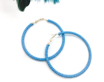Blue Suede Hoop Earrings