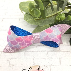 Mermaid Hair Bow Headband, Mermaid Baby Girl Headbands For Girls, Mermaid Baby Shower, Faux Leather Bows, Mermaid 1st Birthday