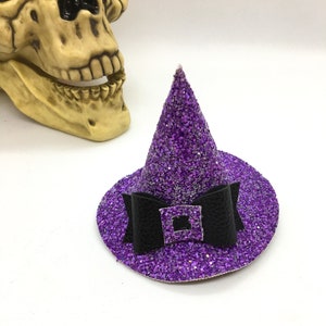 Purple witch hat hair clip, Witch gifts, Mini halloween witch hat, Halloween costume hat, halloween hair accessories, halloween hair clip image 1