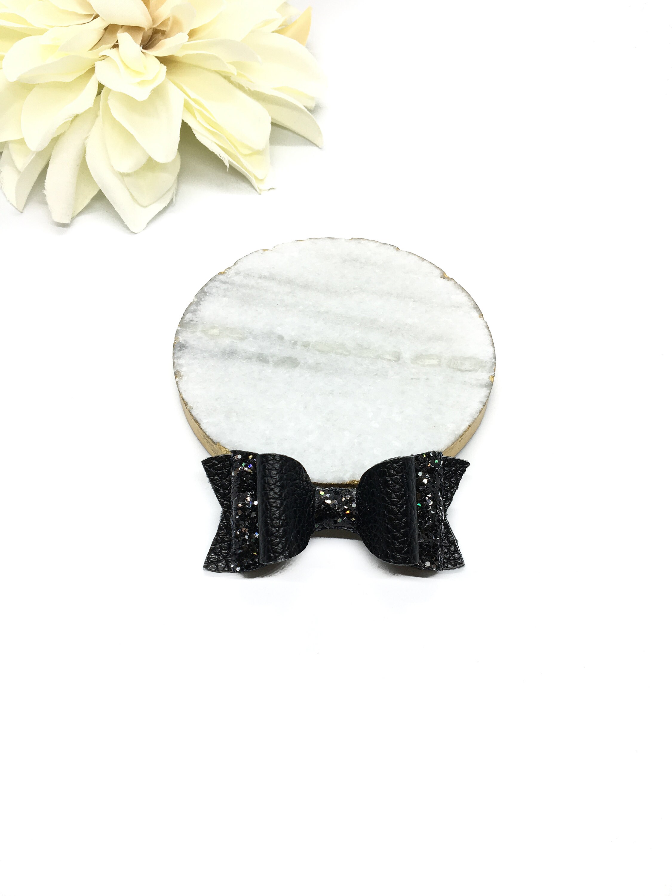 Black Hair Bow Clip Black Glitter Bow Black Baby Headband Etsy