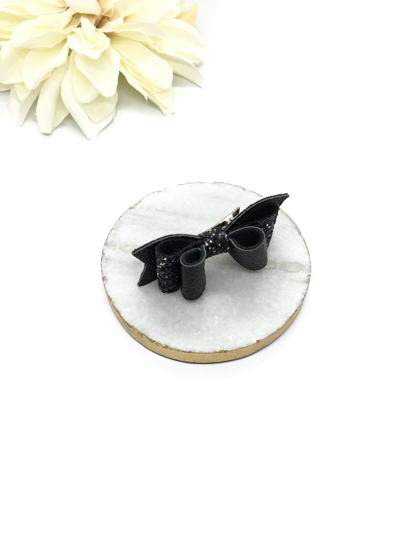 Black Hair Bow Clip Black Glitter Bow Black Baby Headband Etsy
