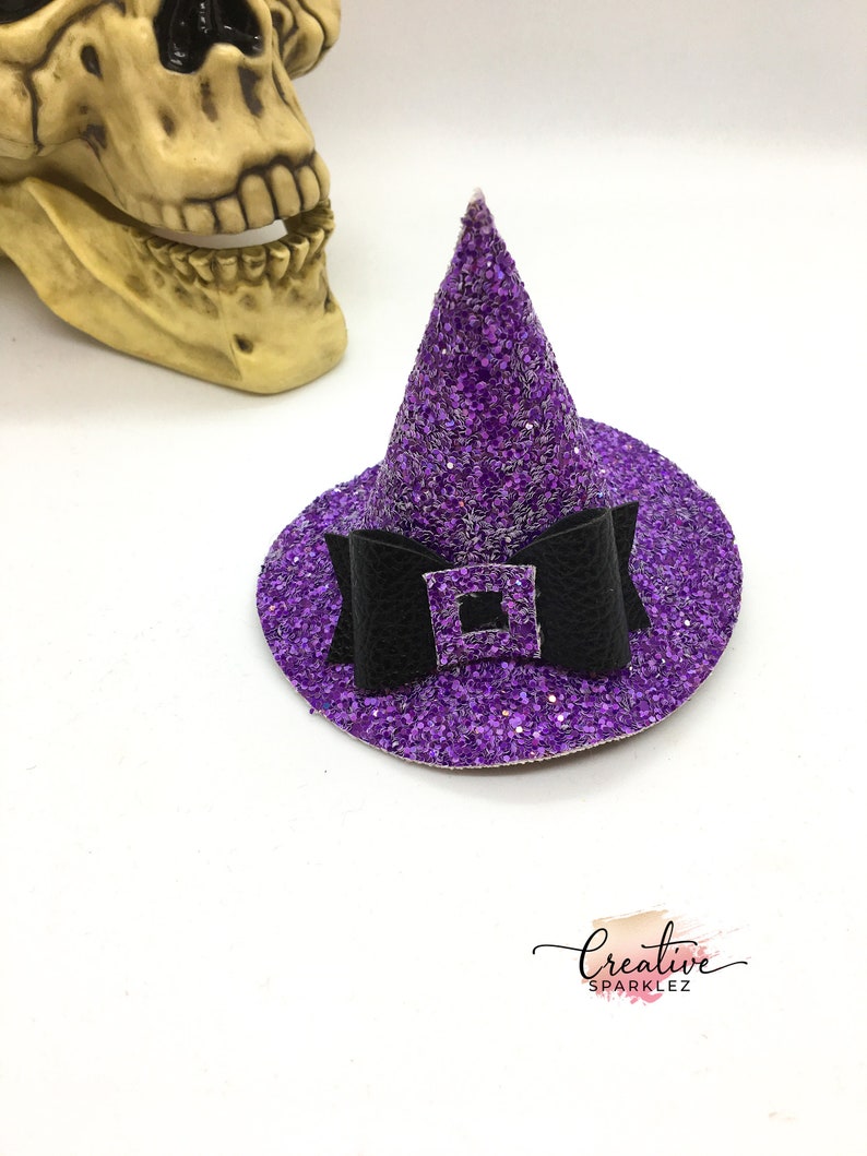 Purple witch hat hair clip, Witch gifts, Mini halloween witch hat, Halloween costume hat, halloween hair accessories, halloween hair clip image 1
