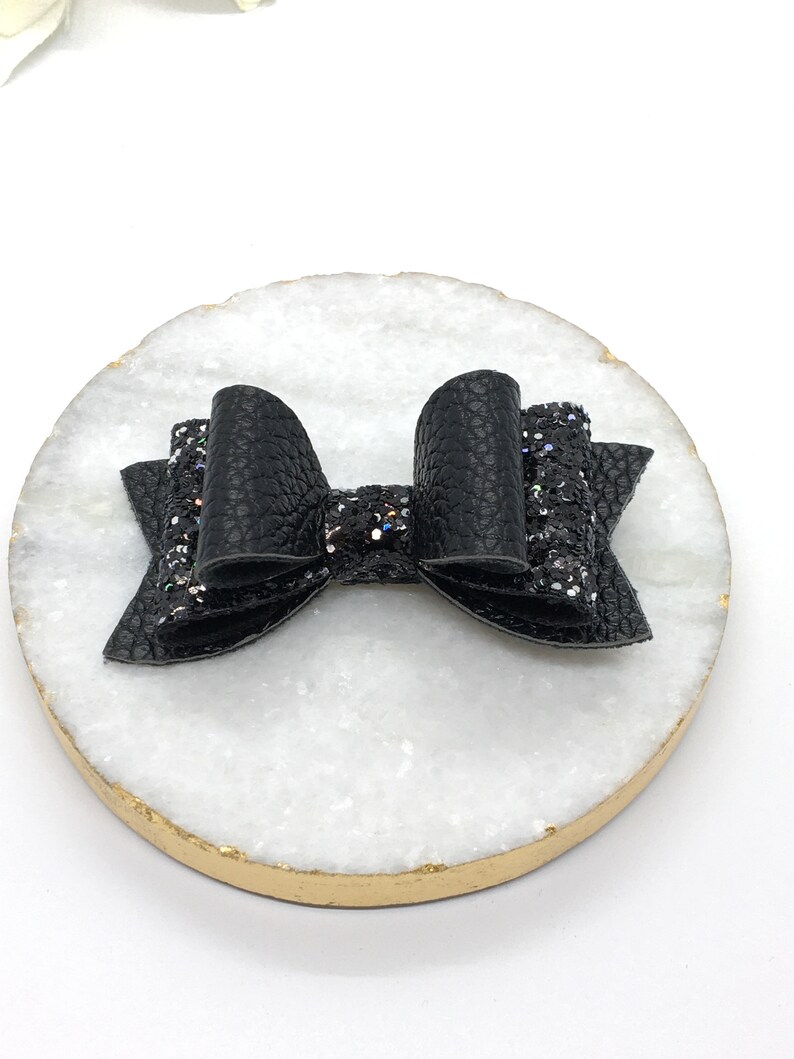 Black Hair Bow Clip Black Glitter Bow Black Baby Headband Etsy