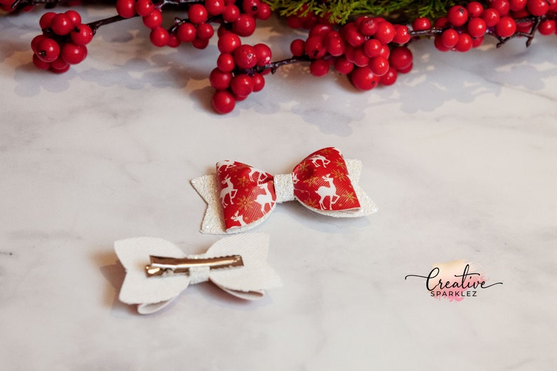 Girl Christmas Gift Reindeer Christmas Hair Bow Red Christmas hair clip Holiday red headband Toddler Girl Bows Christmas Photo Bow