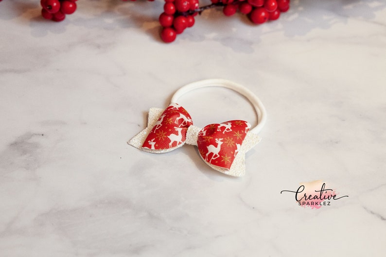 Girl Christmas Gift Reindeer Christmas Hair Bow Red Christmas hair clip Holiday red headband Toddler Girl Bows Christmas Photo Bow