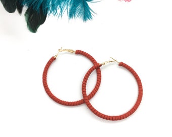 Red hoop earrings, Red statement earrings, Large hoop earrings, Boho earrings