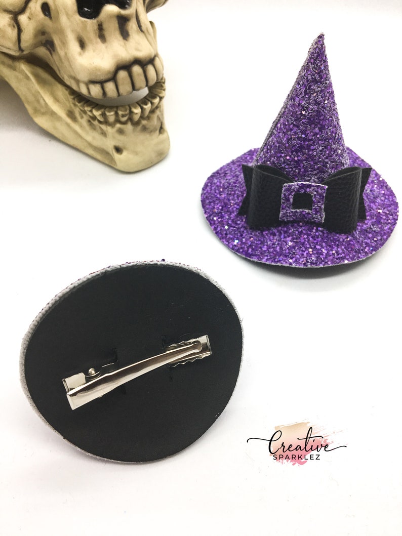 Purple witch hat hair clip, Witch gifts, Mini halloween witch hat, Halloween costume hat, halloween hair accessories, halloween hair clip image 3