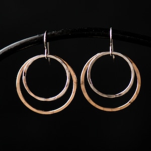 Sterling Silver and Gold Hoop Earrings, hammered, minimalist mixed metal jewelry, designer gift,  CareKit, FREE shipping