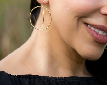 Dynamic Gold Double Hoop Earrings / Minimalist Handmade Jewelry / Unique Gift for Women / Light Hammered Statement / CareKit / FREE SHIPPING
