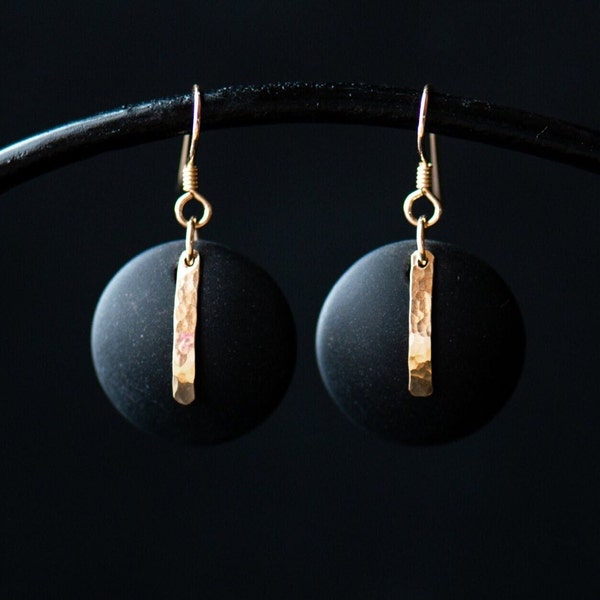 Matte Black & Gold Statement Earrings | Minimalist Handmade Jewelry |Lightweight Sea Glass Circle|Unique Gift for Her|CareKit FREE SHIPPING