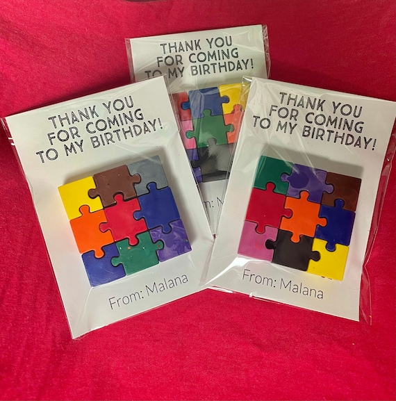 Childrens Puzzle Birthday Party Favor, Crayon Puzzle Piece Party